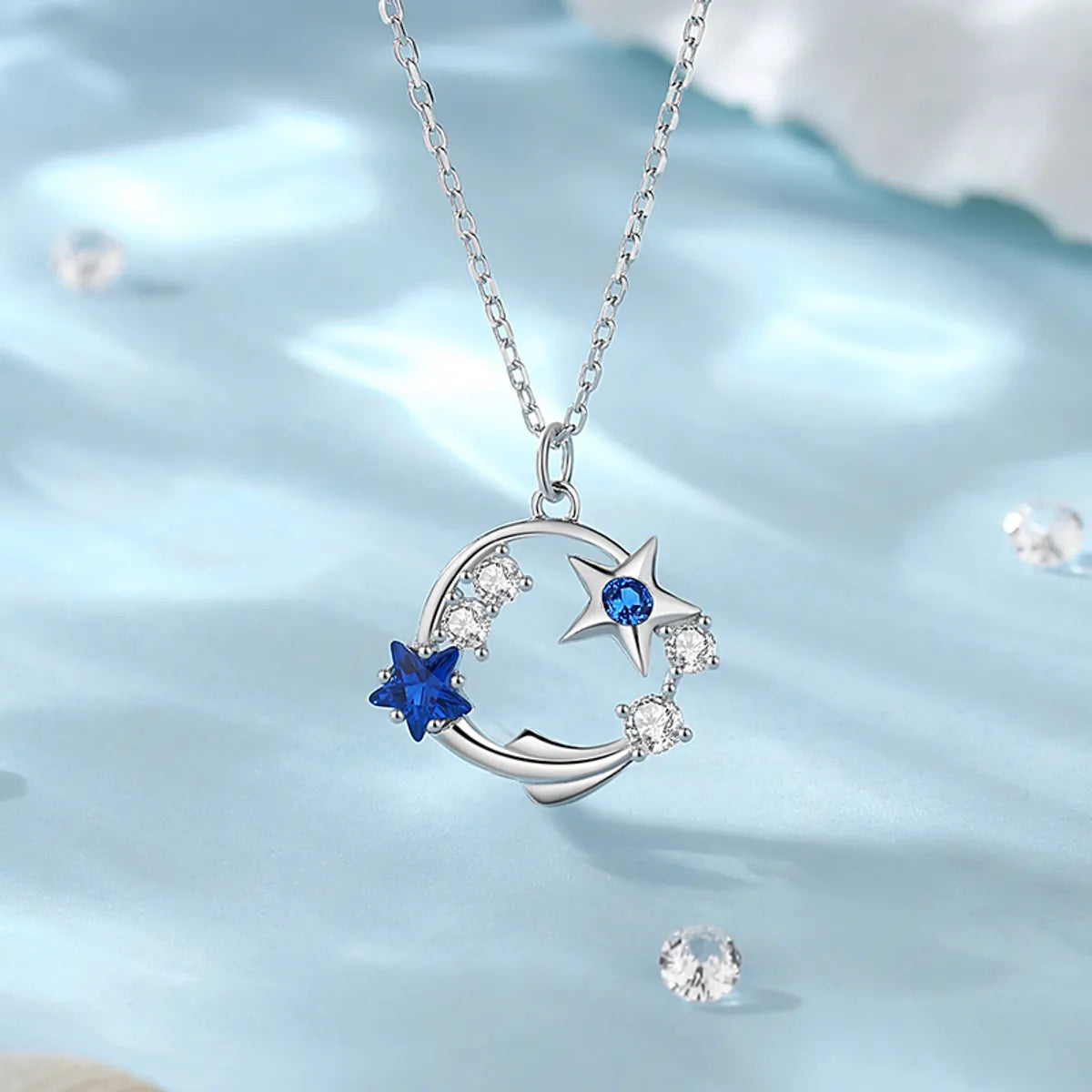 Star Sterling Silver Plating Inlay Zircon Pendant Necklace