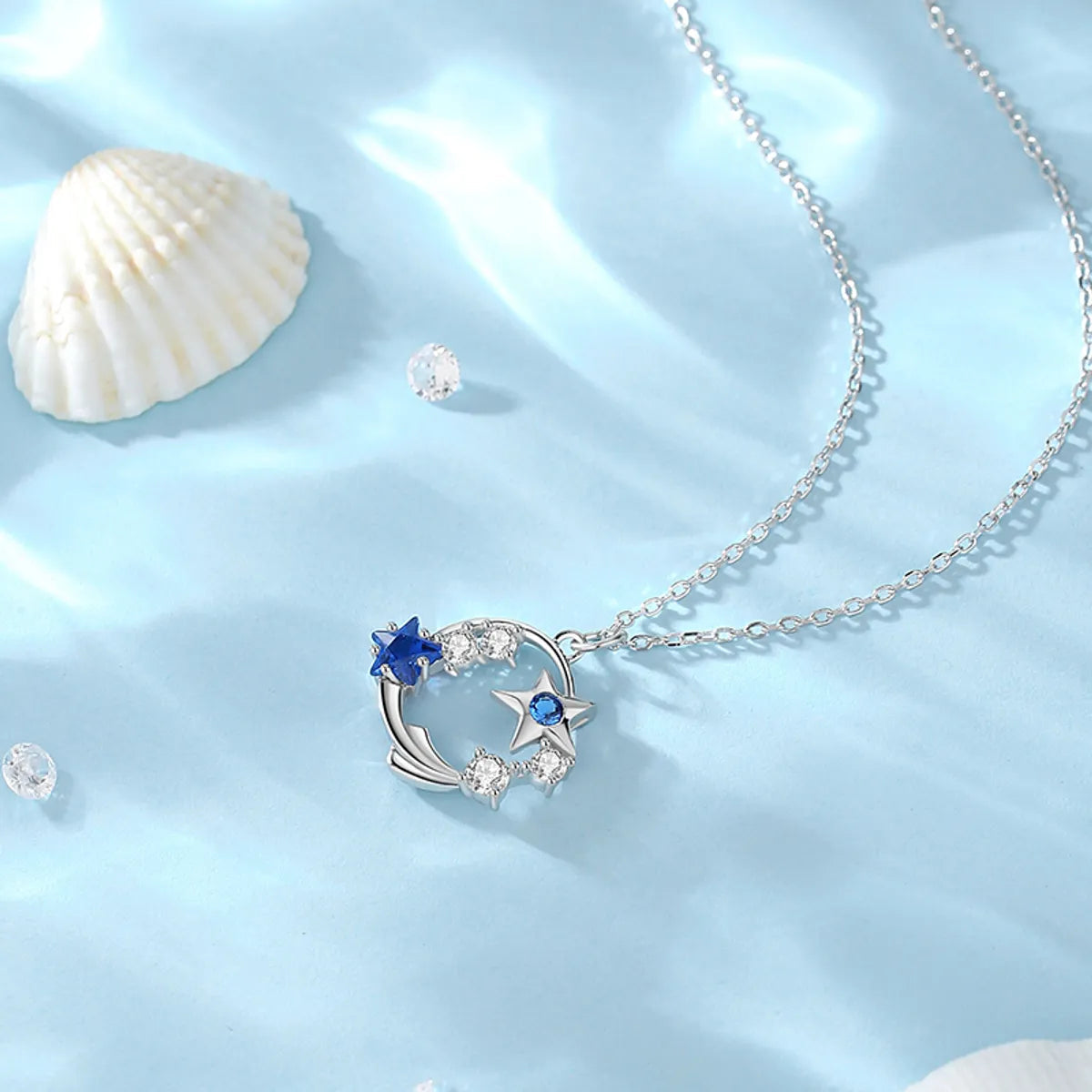 Star Sterling Silver Plating Inlay Zircon Pendant Necklace