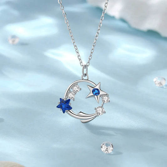 Star Sterling Silver Plating Inlay Zircon Pendant Necklace