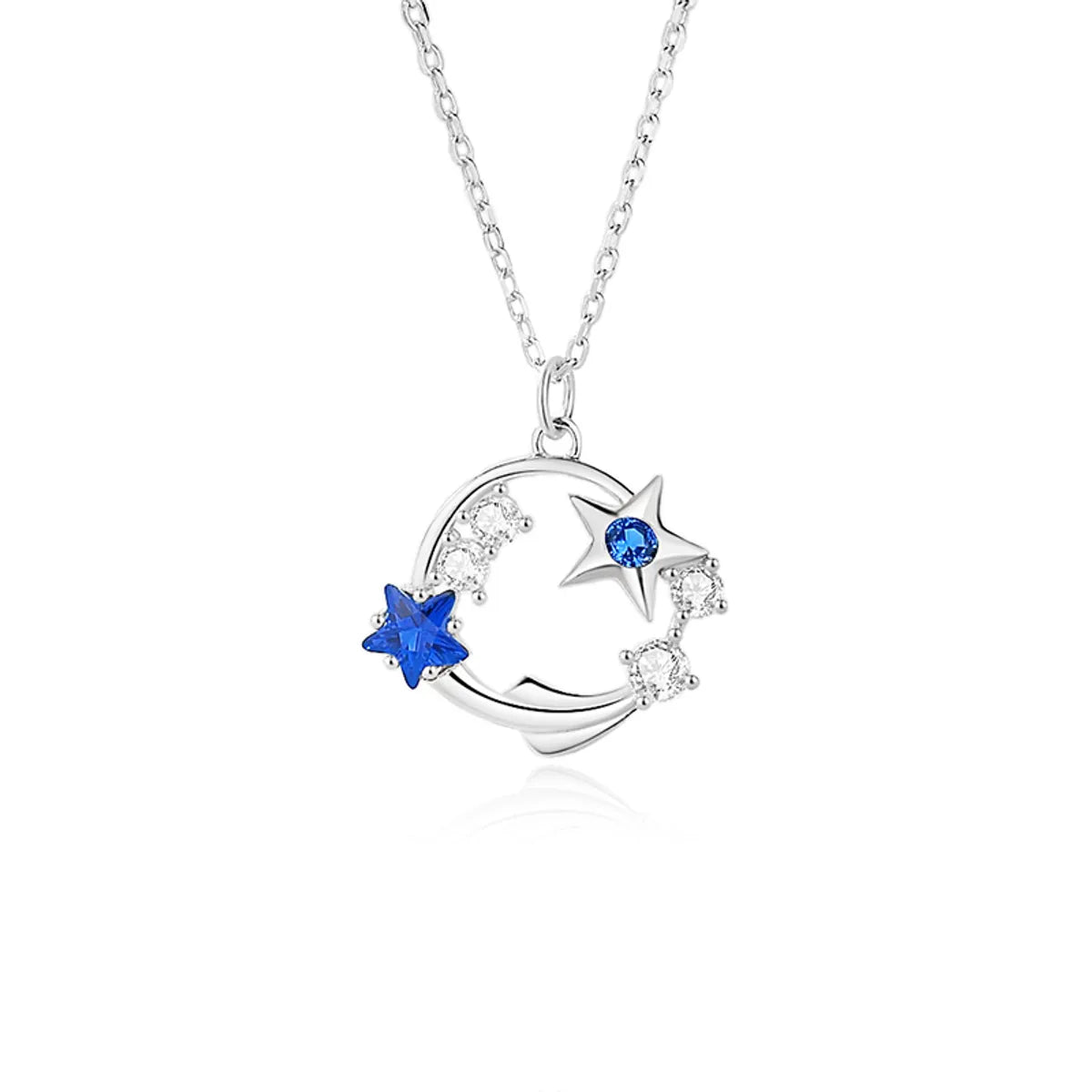 Star Sterling Silver Plating Inlay Zircon Pendant Necklace