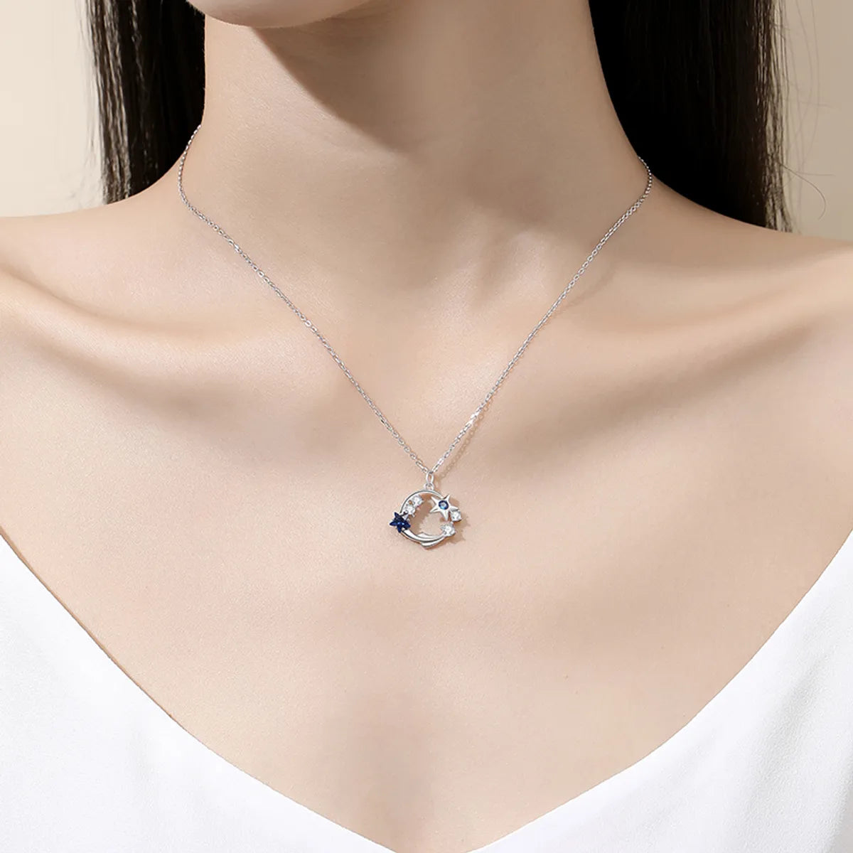 Star Sterling Silver Plating Inlay Zircon Pendant Necklace